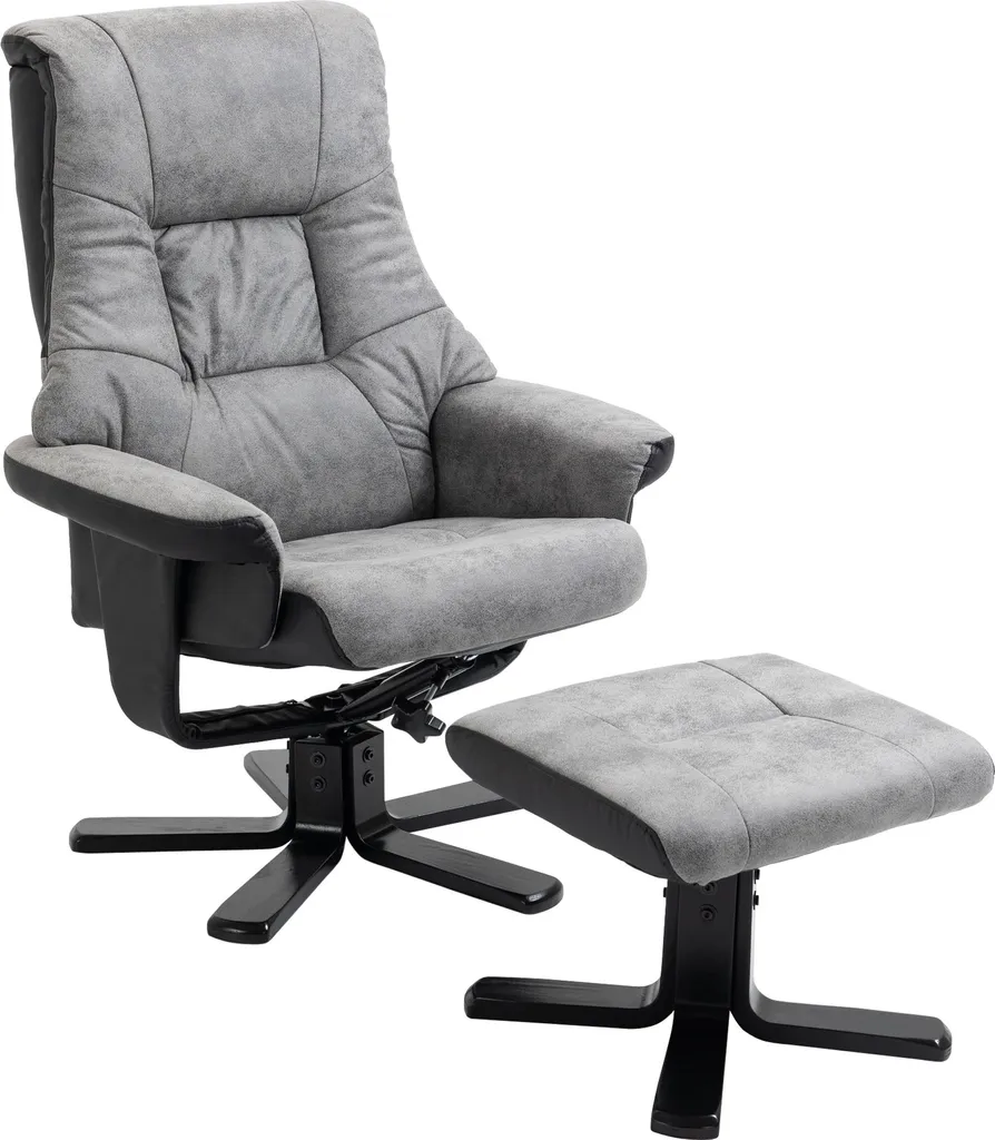 Fauteuil TV pivotant et inclinable avec pouf repose-pieds assorti gris