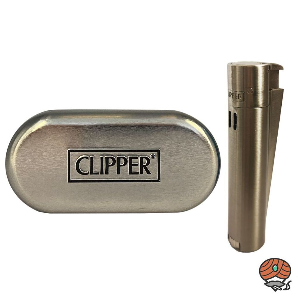 Clipper Metall Silver Jet Flame Feuerzeug in der Metallbox