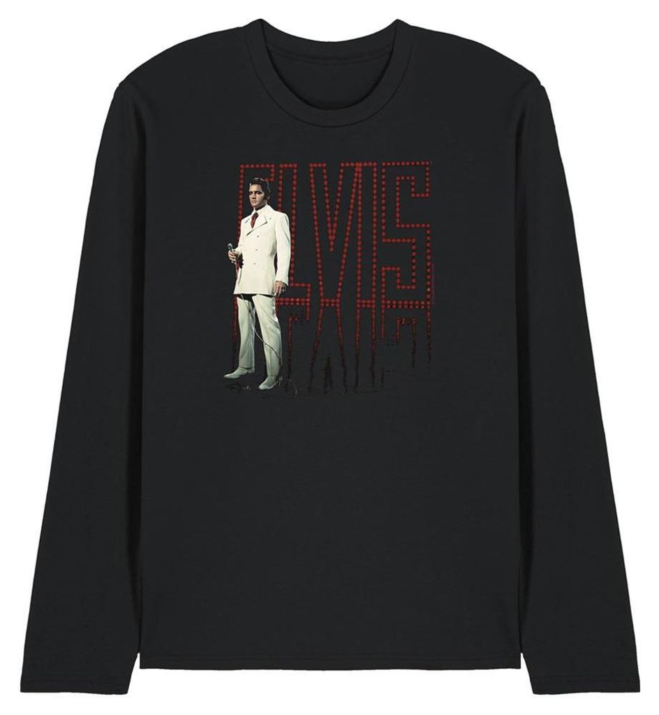 Elvis Presley - "White Suit" T-Shirt für Herren/Damen Uni, Langärmlig TV32984 (M) (Schwarz)