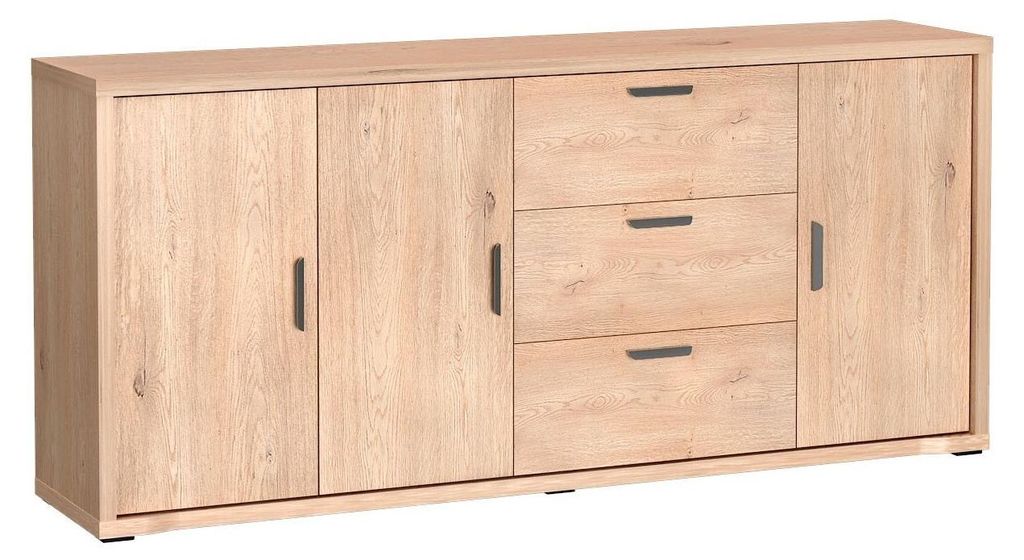 Masseno Kommode BRESSO 190 cm Sideboard mit 3 Schubladen und 3 Türen für Wohnzimmer Schlafzimmer Modern 190x40,5x86 cm Eichefarben