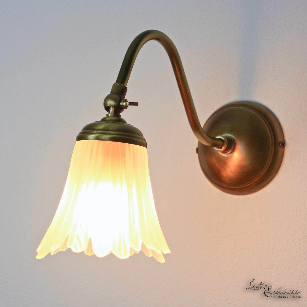 Wandleuchte verstellbar Weiß Bronze E14 Echt-Messing Floral Wandlampe