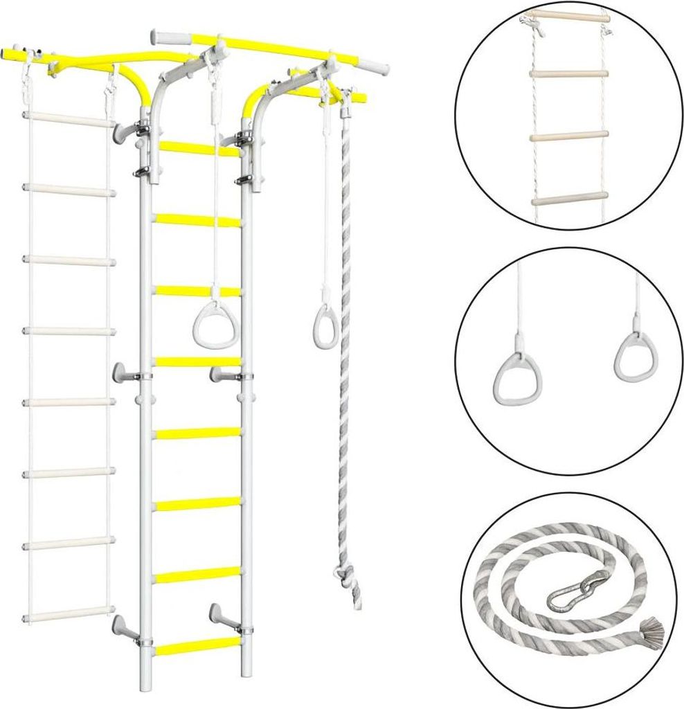 Sprossenwand für Kinder Indoor Klettergerüst aus Metall mit Schiebebügel und Gymnastikräder – Comet Next 2, Provence