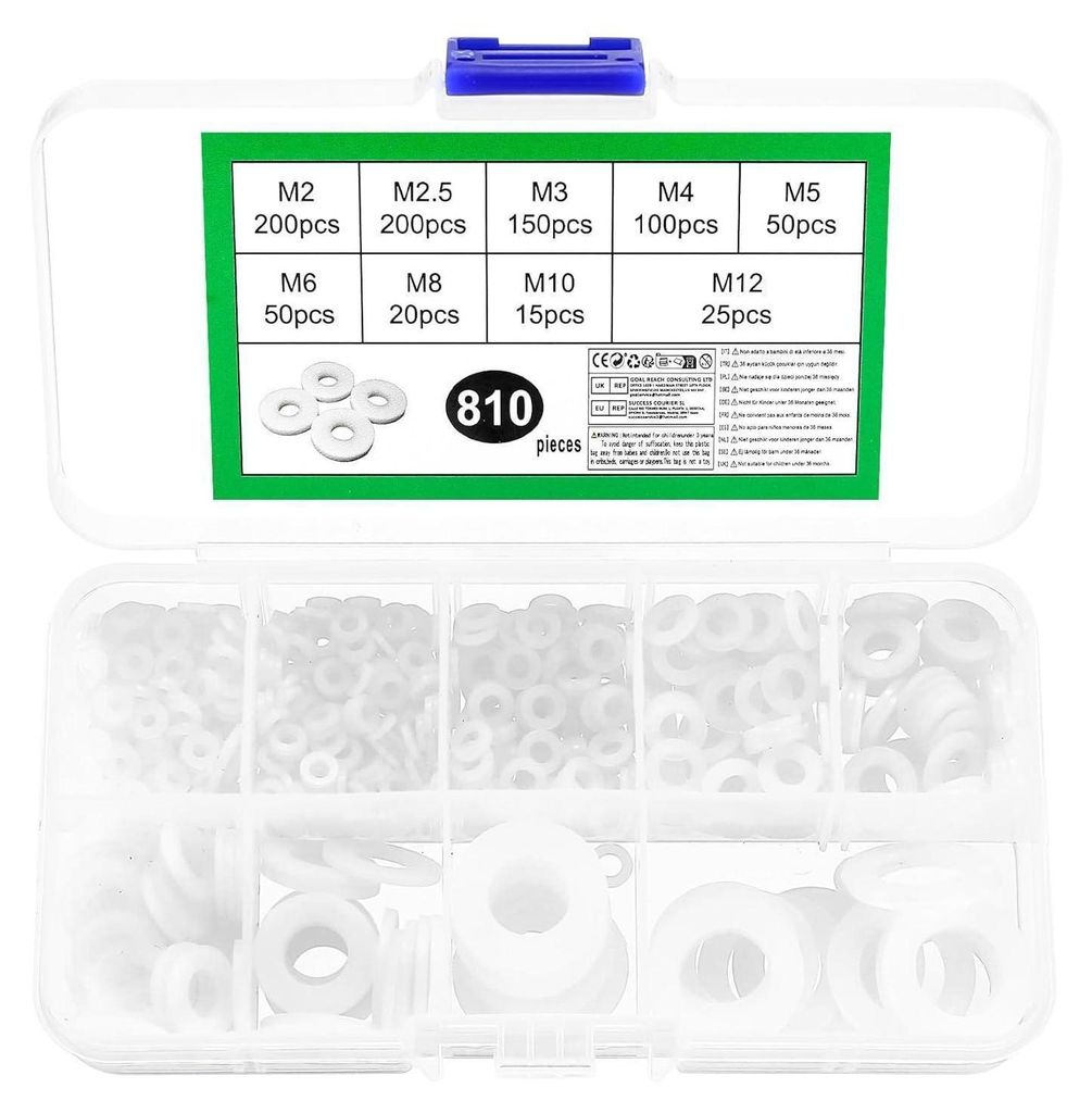 Sada 810 kusov nylonových podložiek, biela, M2-M12, ploché Obrázok produktu 