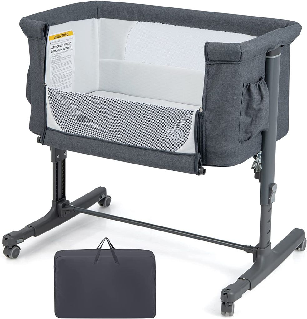 GOPLUS 3 in 1 Babywiege, tragbares Beistellbett mit Wiegemodus, abnehmbare Matratze, höhenverstellbar, Reisebett für Neugeborene