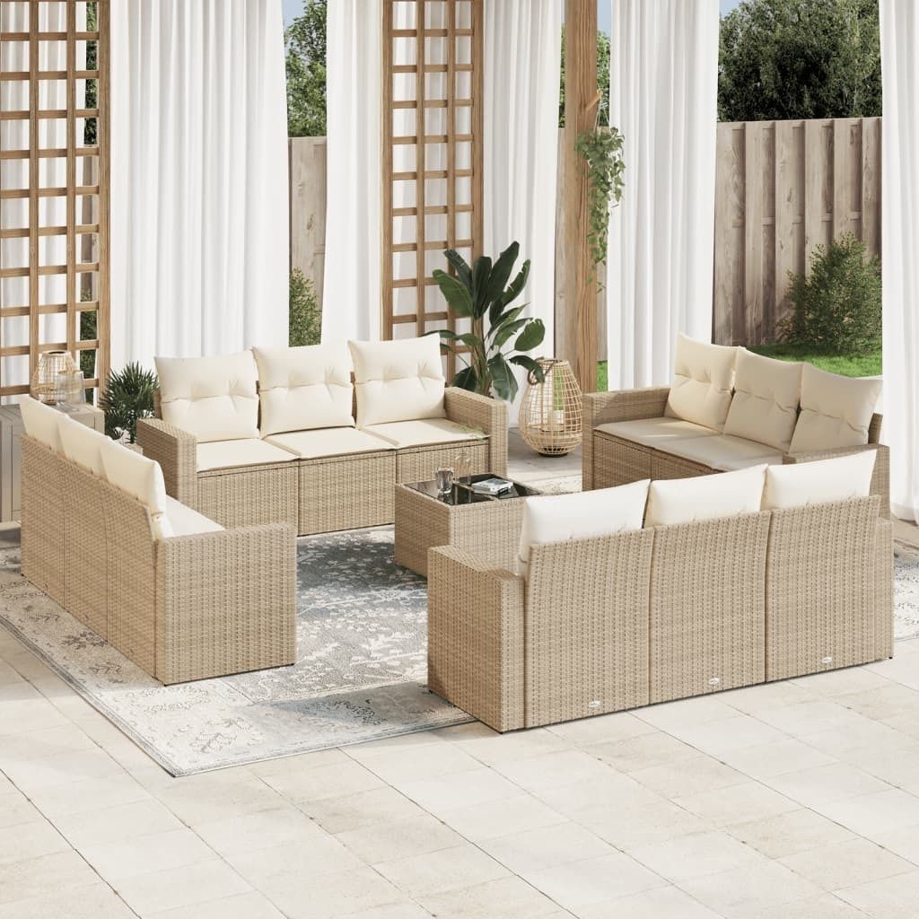 Maison Exclusive - 13-tlg. Garten-Sofagarnitur mit Kissen Beige Poly Rattan