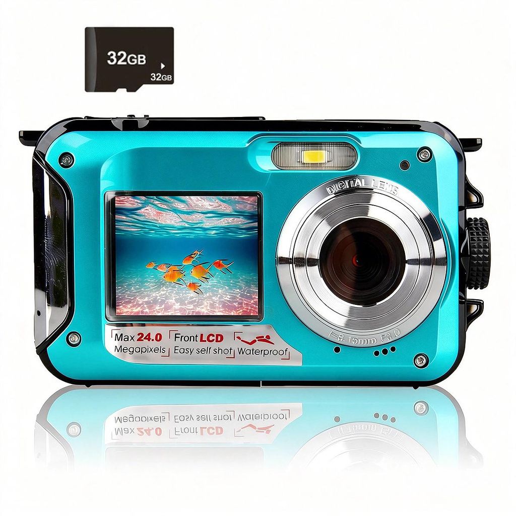 16X Digitalkamera – 4K Unterwasserkamera mit 64MP Autofokus – Wasserdicht bis 16 Fuß, inkl. 32GB Speicherkarte, Dual-Screen für Selfies, 1250...