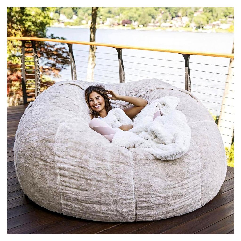 Großer, flauschiger Pouf-Stuhlbezug für Erwachsene (ohne Füllung) – weiche, gemütliche Möbel für Wohnzimmer und Schlafzimmer – 1,8 m, wei...