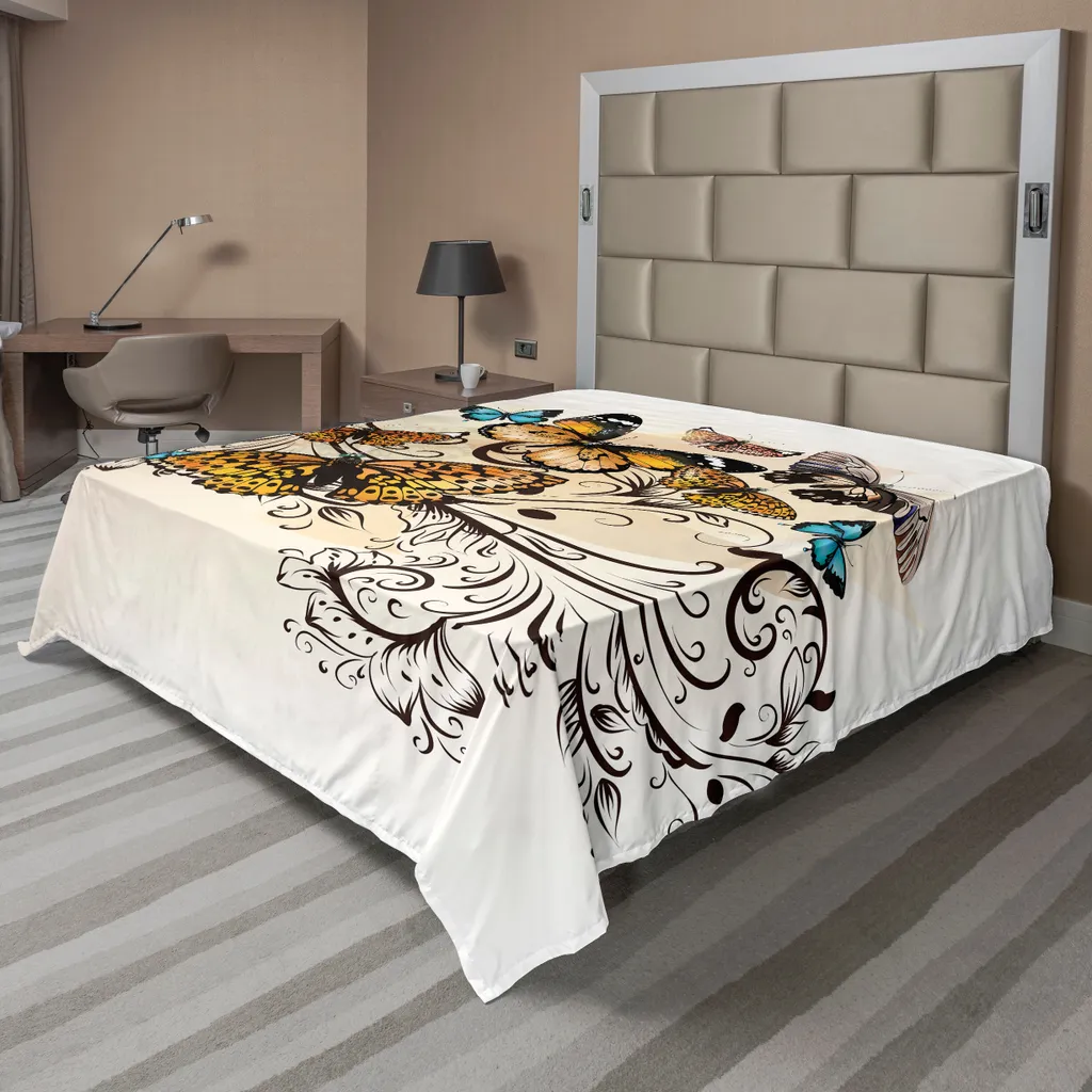 Drap plat doux et confortable à motif papillon artistique 260x228 cm