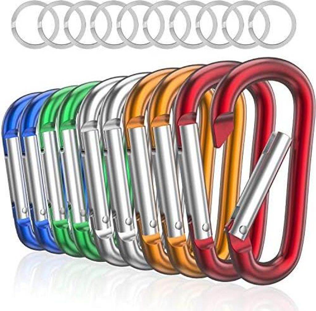 sprookber 3" Aluminium Karabiner D-Ring - karabinerhaken Clips mit Federschnapphaken für Schlüsselanhänger Clip - 10-teilige