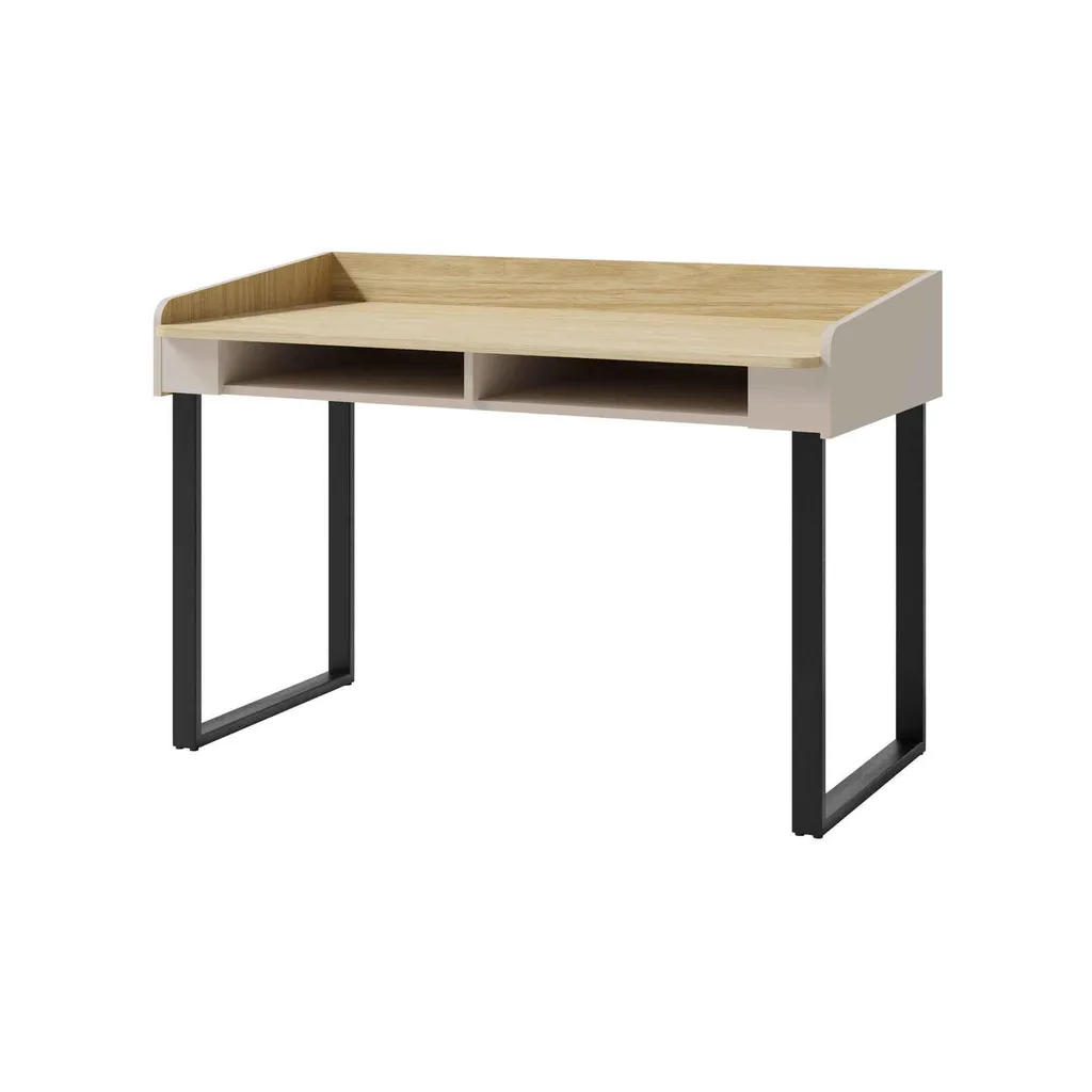 Bureau informatique ALEX pour télétravail avec étagères beige sable