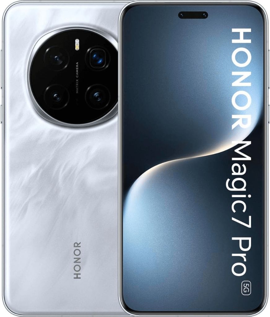 A product shot of a smartphone, showing both the front and back.
