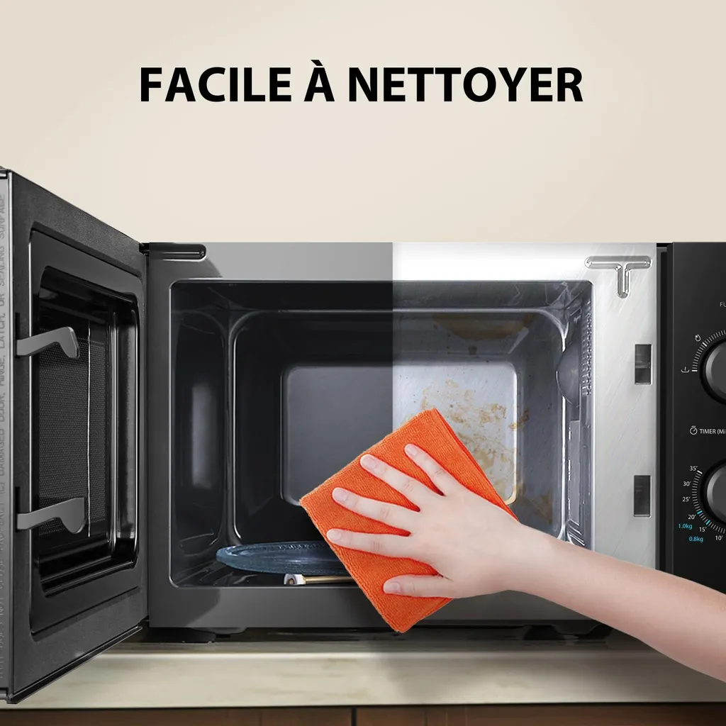Four à micro-ondes autonome noir 20L 800W compact pour cuisine moderne - 8