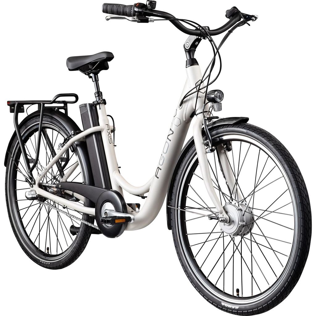 Agon Axis E-Bike 26 Zoll Citybike Damen Herren 140 - 165 cm Pedelec mit Nabenmotor Fahrrad 3 Gang und Beleuchtung StVZO