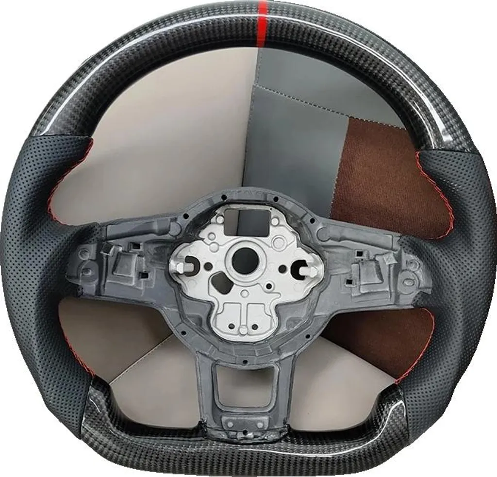 Volant sport de remplacement en cuir perforé et carbone pour automobile