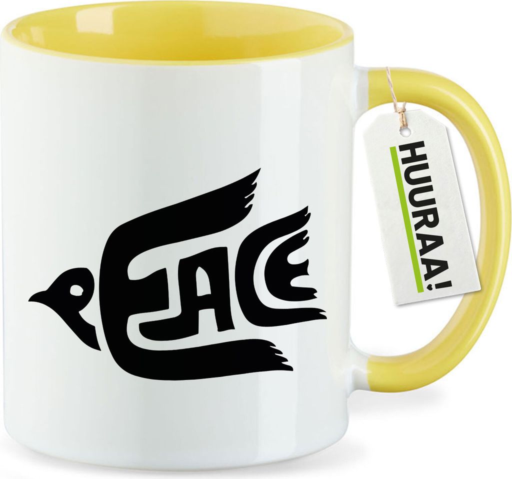Huuraa Kaffeetasse Peace Friedenstaube 330ml Gelb Keramik Kaffeebecher Geschenkidee