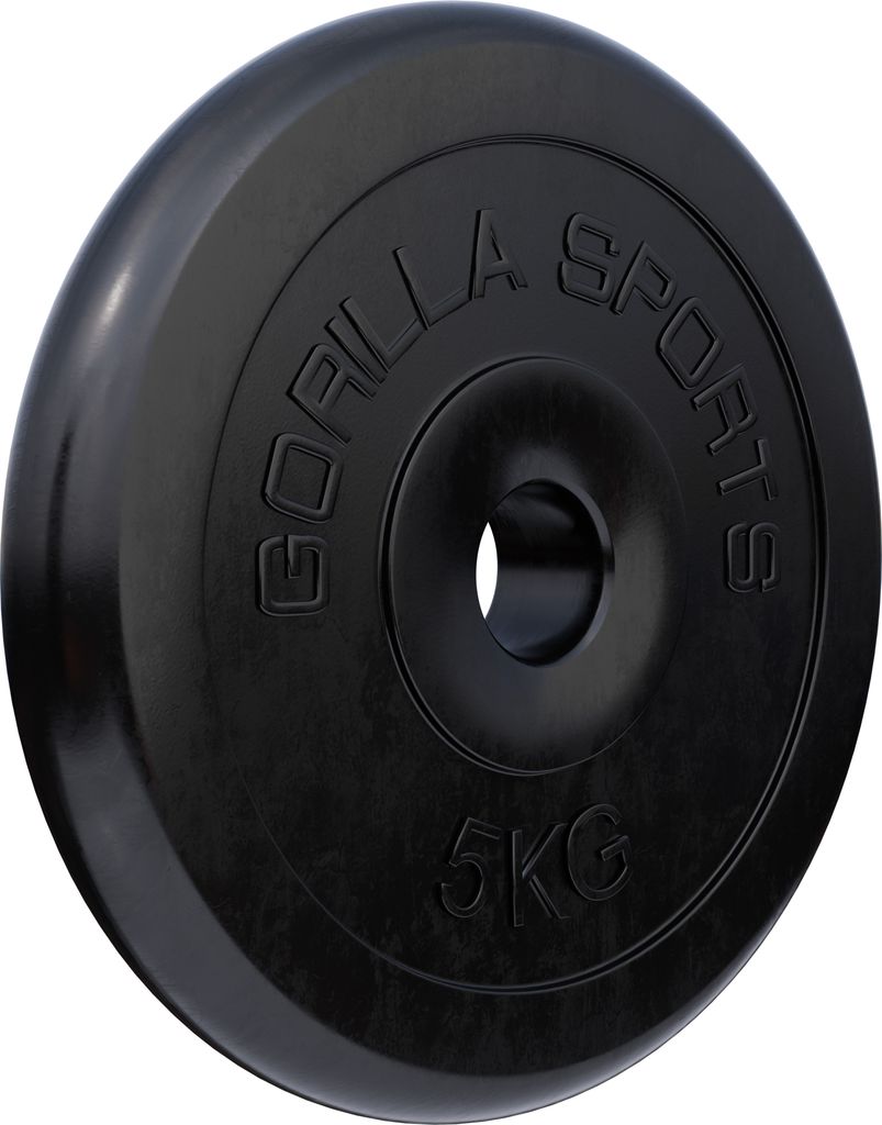 GORILLA SPORTS Hantelscheiben - 5kg Gewichte, 30/31mm Bohrung, Gusseisen, Gummiert, Schwarz - Gewichtsscheiben, Hantelset