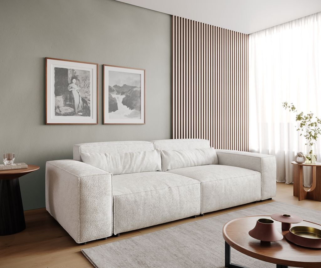 DELIFE Big-Sofa Sirpio 230x95 cm Bouclé Creme-Weiß