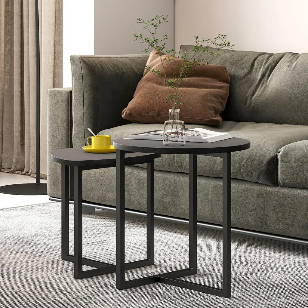 Table basse ronde sans angle pointu bois métal noir salon sécurisé - 7