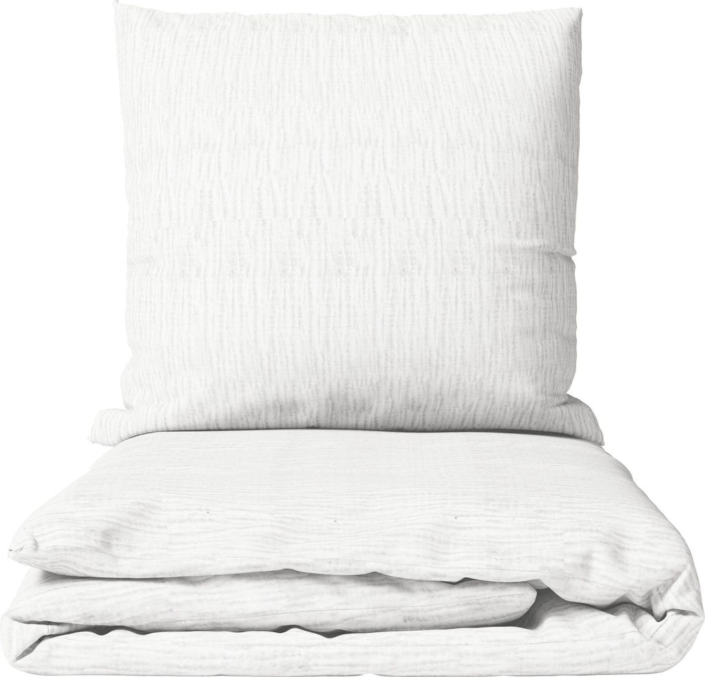 Musselin Bettwäsche 155x220 cm Baumwolle Weiß Einfarbig mit Knopfverschluss Modern Hochwertig 4 Teilig