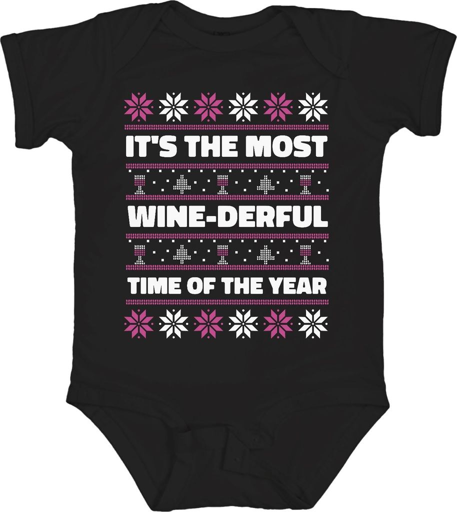 It's the most wine-derful time of the year - Ugly Christmas Sweater Weihnachten Unisex Baby Body, Schwarz, 12/18