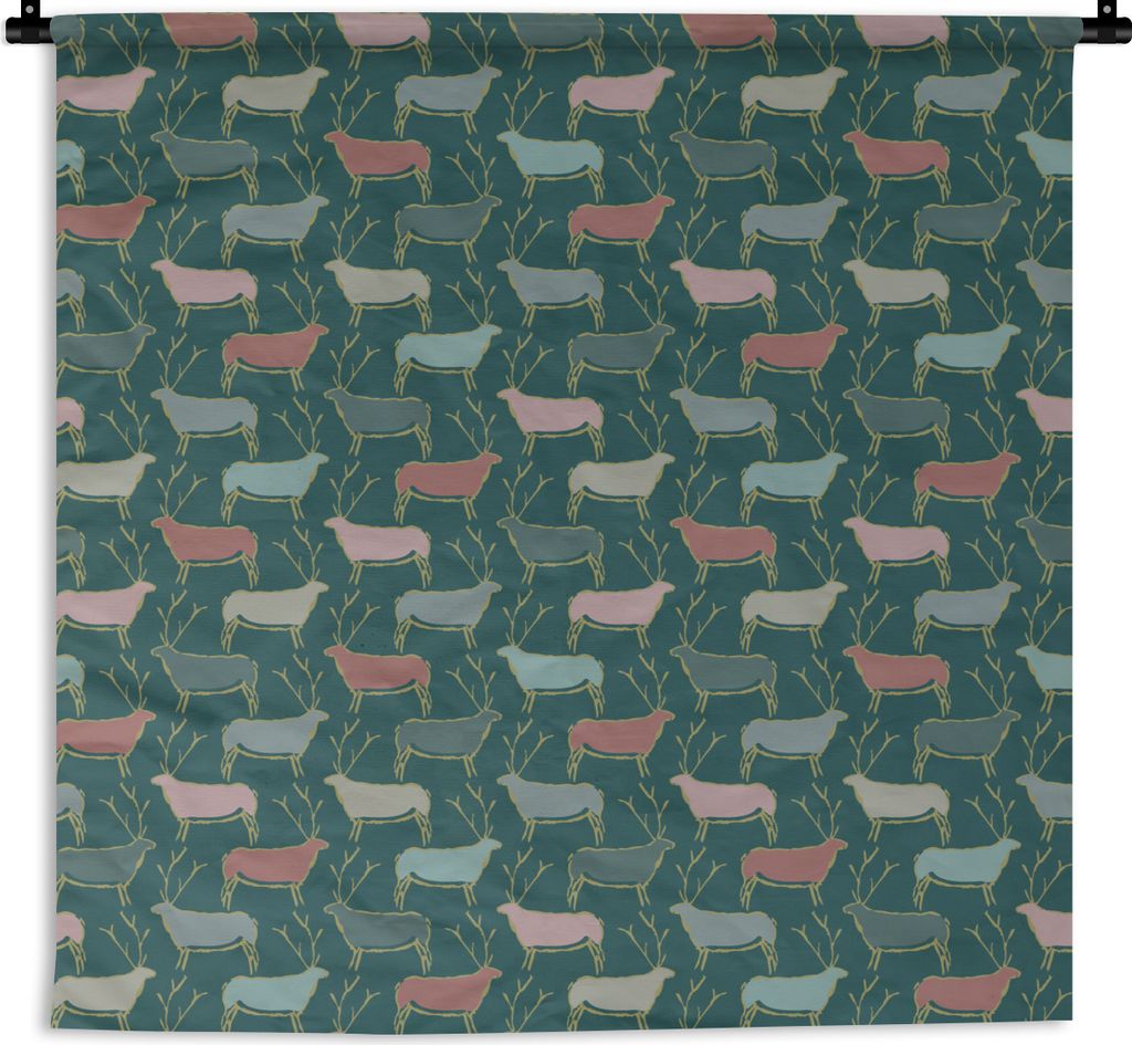 MuchoWow Wandteppich Wandbehang Muster - Hirsche - Grün 150x150 cm Tapisserie Dekoration Wandtuch - Wohnaccessoires - Modernes