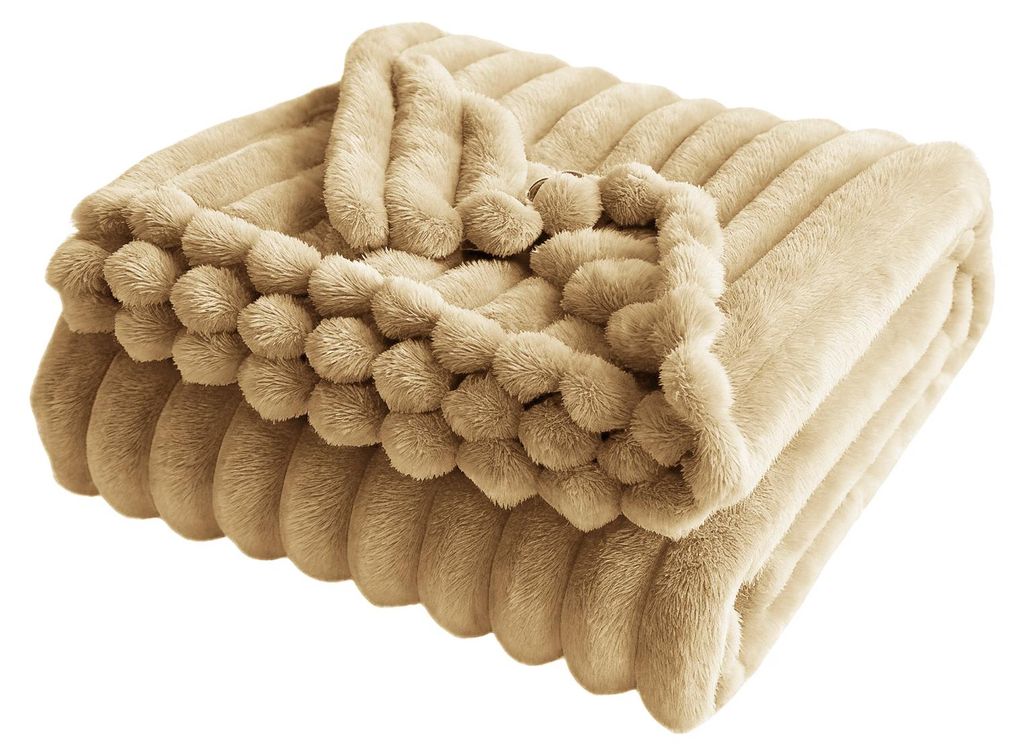 Flauschige Kuscheldecke, dicke Noppendecke, gemütliche, warme, gestreifte Plüschdecke für Sofa, Schlafzimmer, Wohnzimmer, Winter