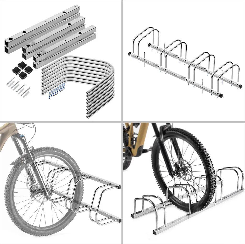 Râtelier pour 4 vélos extérieur en acier argenté stable et durable - 13