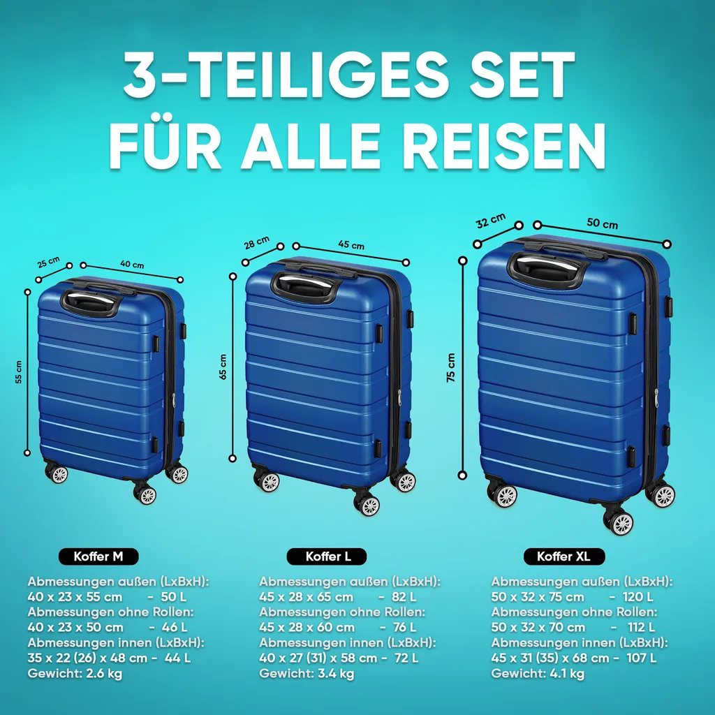 Set valise coque dure ABS avec serrure TSA et 4 roulettes multidirection - 5