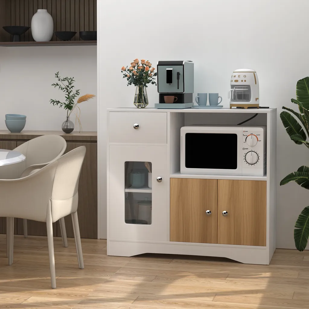 Buffet de cuisine avec prise intégrée pour micro-ondes et rangements - 7