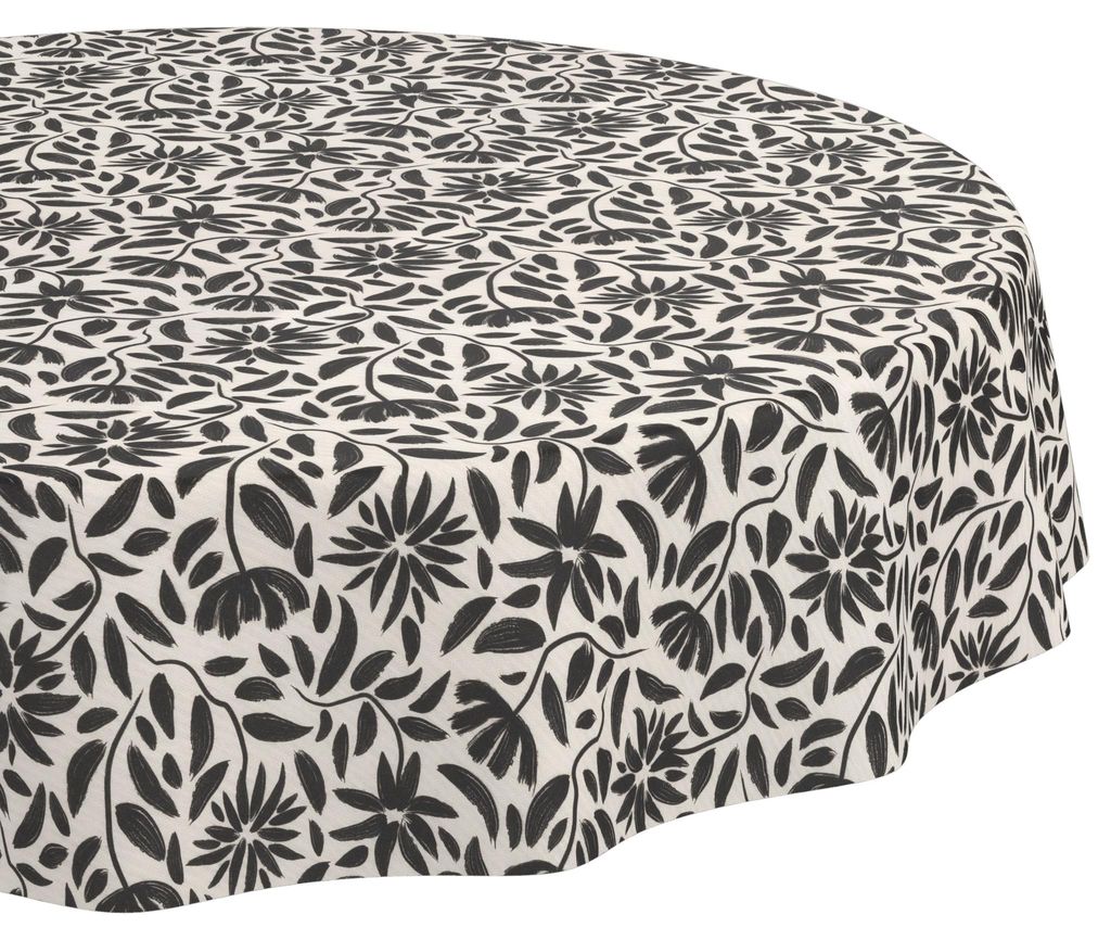 Tischdecke 100x100cm Rund Schwarz abwaschbar Barcelona Stoff Premium Grafisch Blumen Wachstuchtischdecke 2.0 Schnittkante
