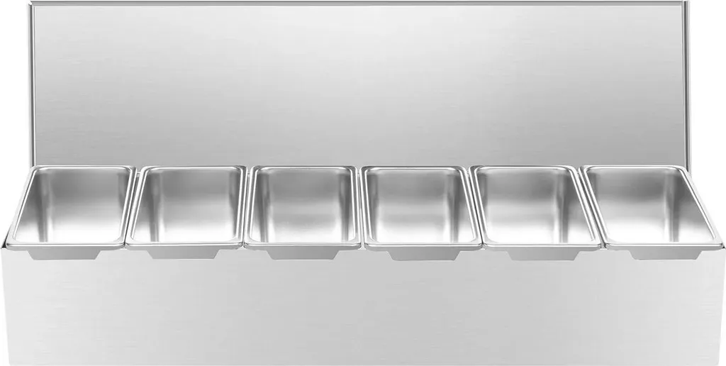 Range-condiments en inox argent avec couvercle - Station de garnissage