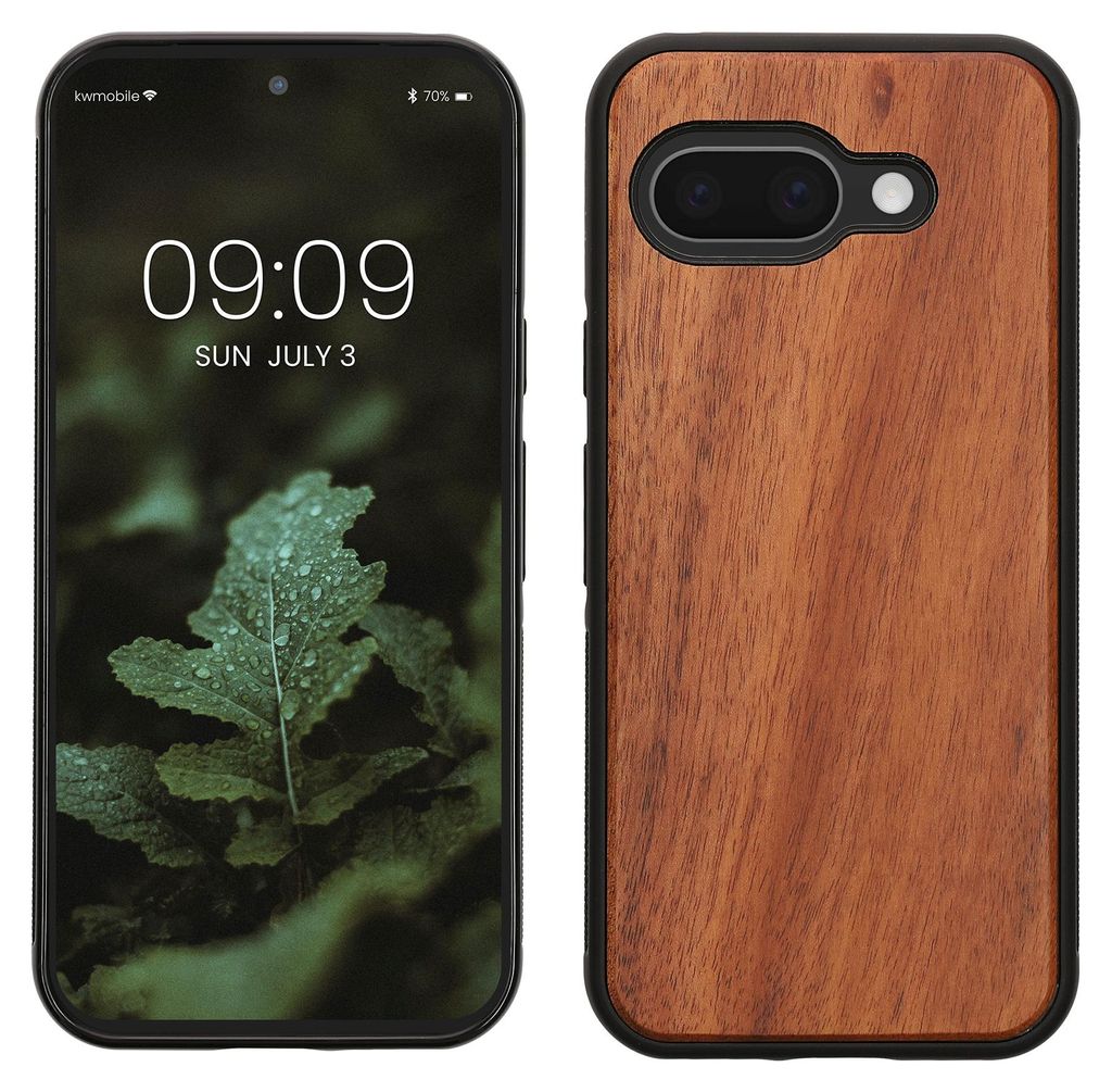 kwmobile Handyhülle für Google Pixel 9a Hülle Holz - Case mit TPU Bumper - Stoßfestes Hardcase - Schutzhülle Cover in Vintage Braun Braun