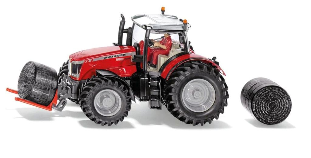 Siku Massey Ferguson MF8680 mit Ballentransportgabel und 2 schwarzen Ballen, 8614