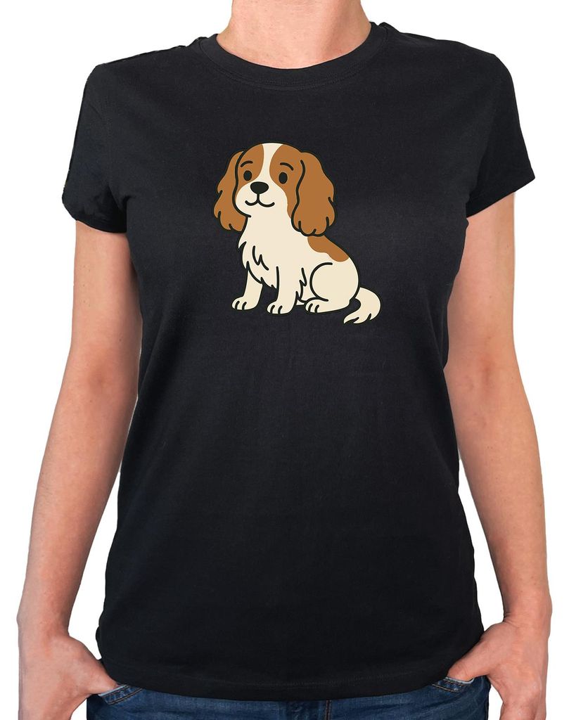 Huuraa Damen T-Shirt Cavalier King Charles Spaniel Cavie Comic XXL Black Bio Baumwolle Fairtrade Damenshirt Geschenkidee