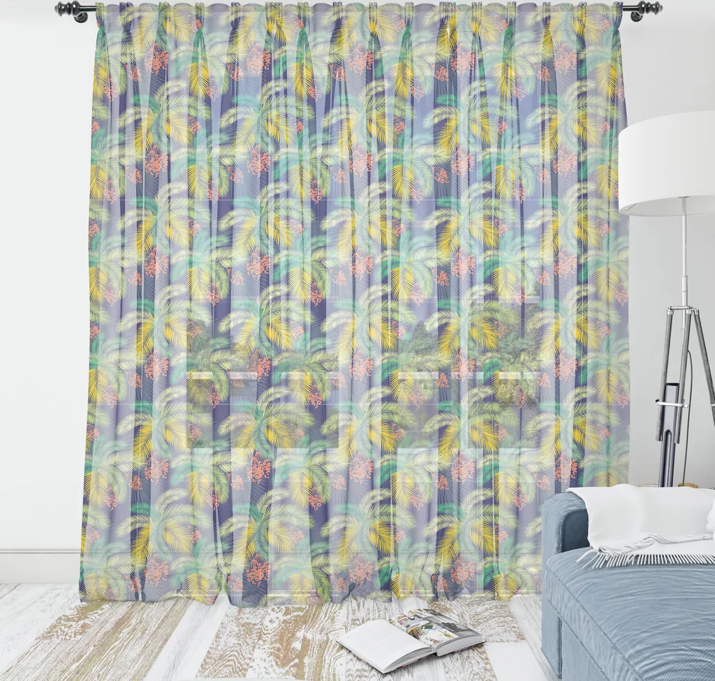 Grande Tapisserie Murale Satinée Motif Feuilles de Palmier Indigo
