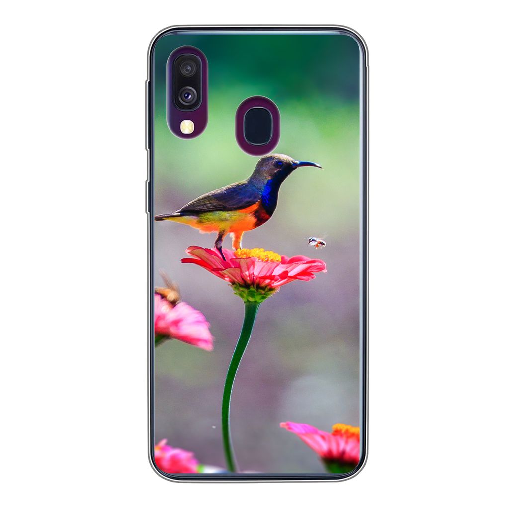 MuchoWow Handyhülle Schutzhülle Hülle für Samsung Galaxy A40 Nahaufnahme eines Kolibris auf rosa Blüten Silikon Softcase Handy Hülle - Hand...