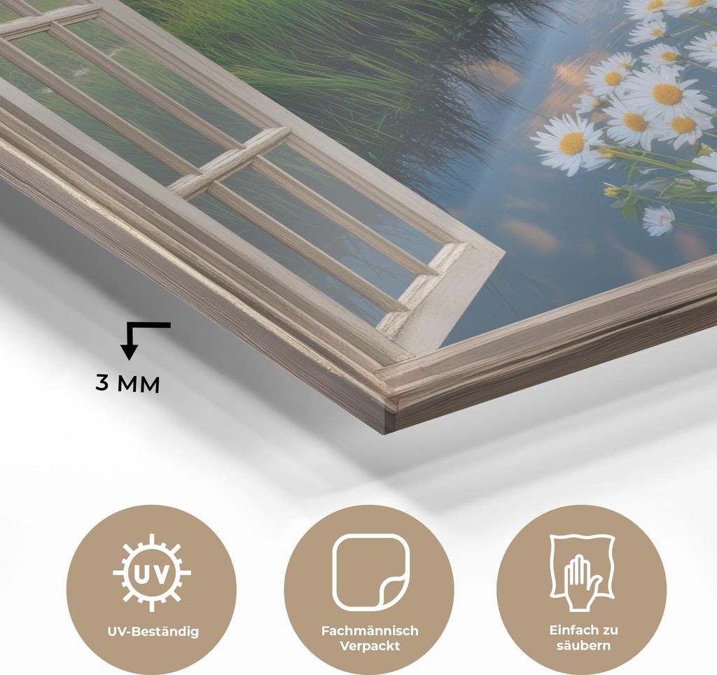 MuchoWow Glasbilder - Bilder auf Wandbild - Foto auf Glas Aussicht - Landschaft - Fenster - Wasser - Sonnenuntergang 30x20 cm Wanddekoration aus Gl...