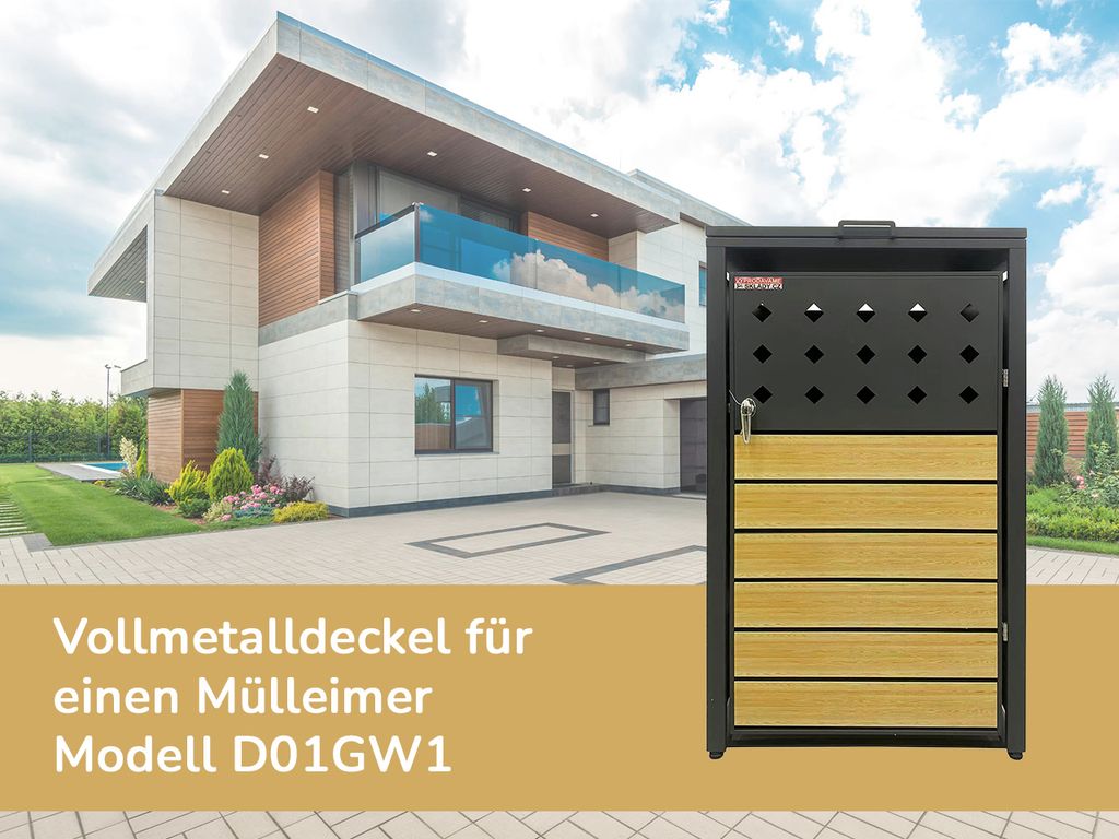Müllcontainer D01GW1, Ganzmetalldeckel, modern, anthrazit/braun
