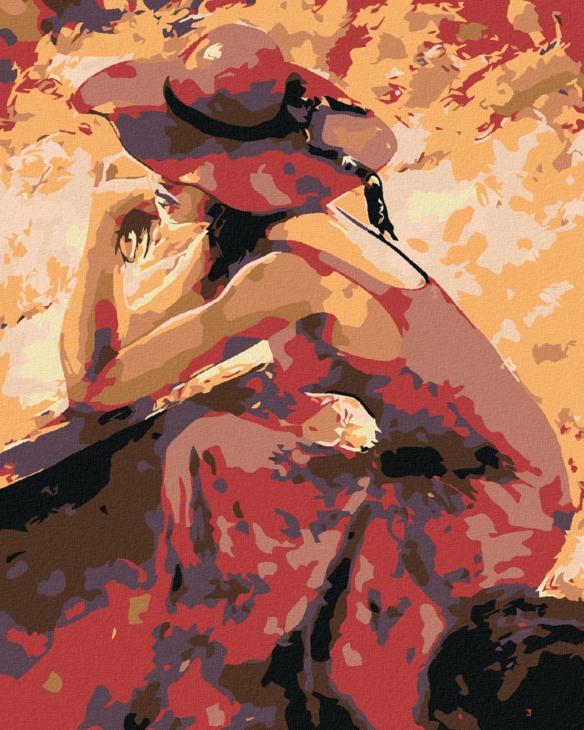 Diamondi - Diamond painting - SCHÖNE VERTRÄUMTE FRAU IN ROT, 40X50 cm, ohne Keilrahmen