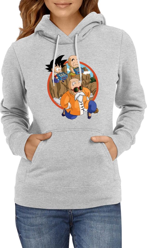 Damen Kapuzenpullover Dragon Anime Manga Ball Z Master Roshi 015, Lady L / Grau