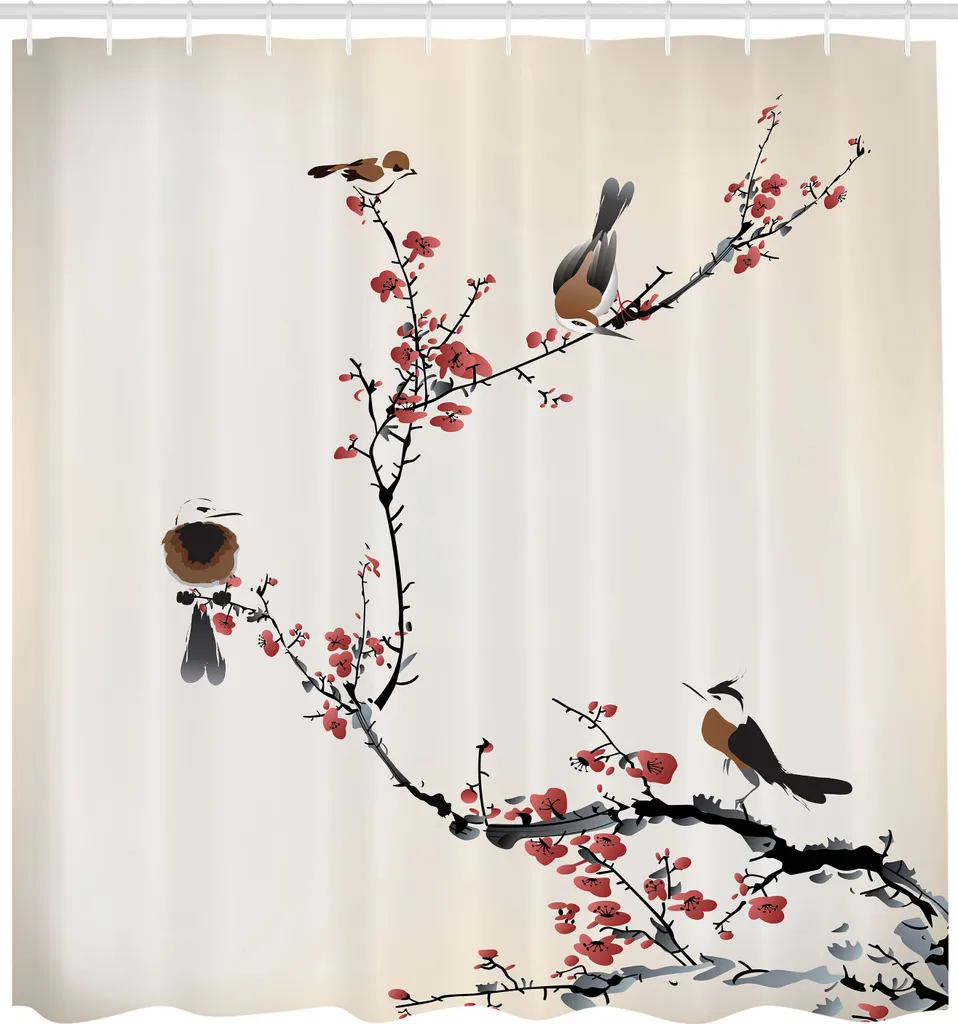 Rideau de douche grande hauteur 240cm motif oiseaux pour baignoire