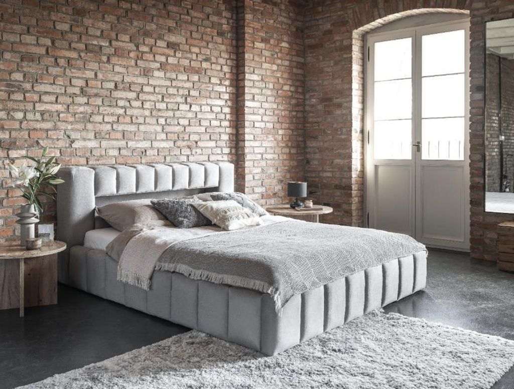 Krudox LAMI Polsterbett 180x200 cm Hellgrau Samt Doppelbett mit Bettkasten 2 Stauraumfächer Hohes Kopfteil Metallrahmen Bettgestell ohne Matratze