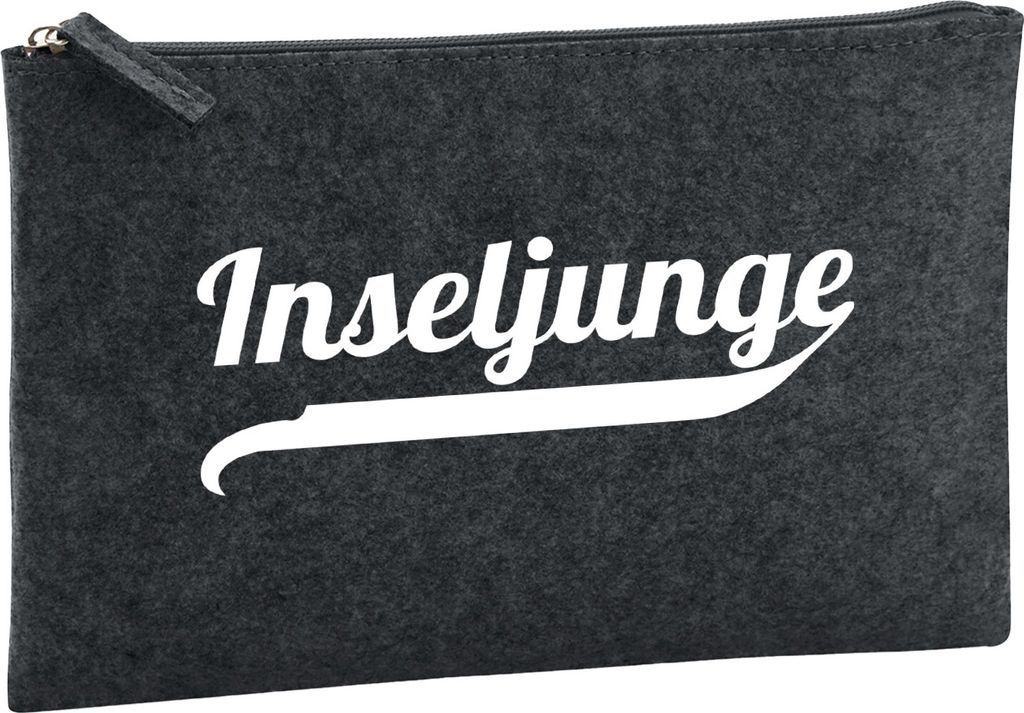 Huuraa Kulturbeutel Inseljunge Schriftzug 1 Liter Charcoal Filz Kosmetiktasche Geschenkidee
