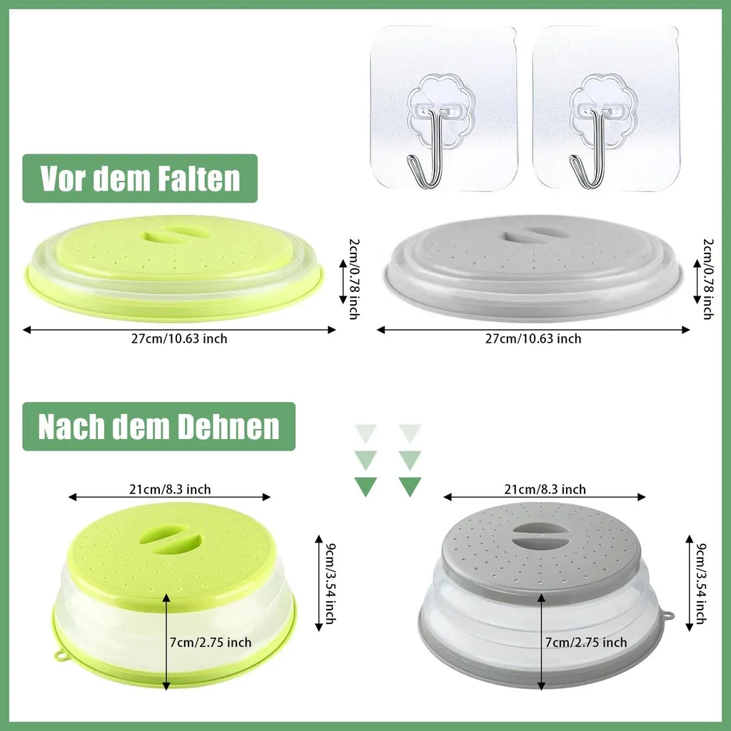 Lot de 2 couvercles micro-ondes 26 cm pliables avec crochets de suspension