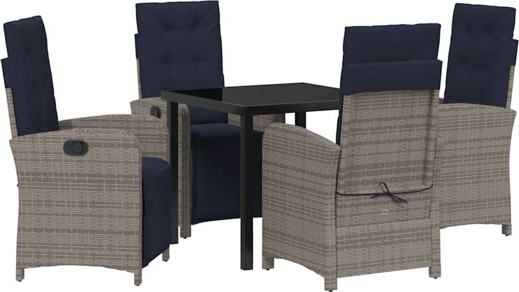 vidaXL Garten Essgruppe mit Kissen 5 pcs Grau Poly-Rattan