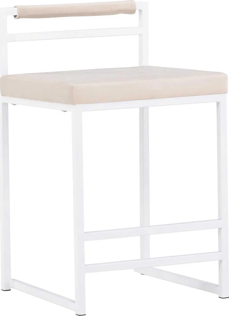 Tabouret de Bar Opelika Velours Beige - Assise Stable et Dos Soutenu