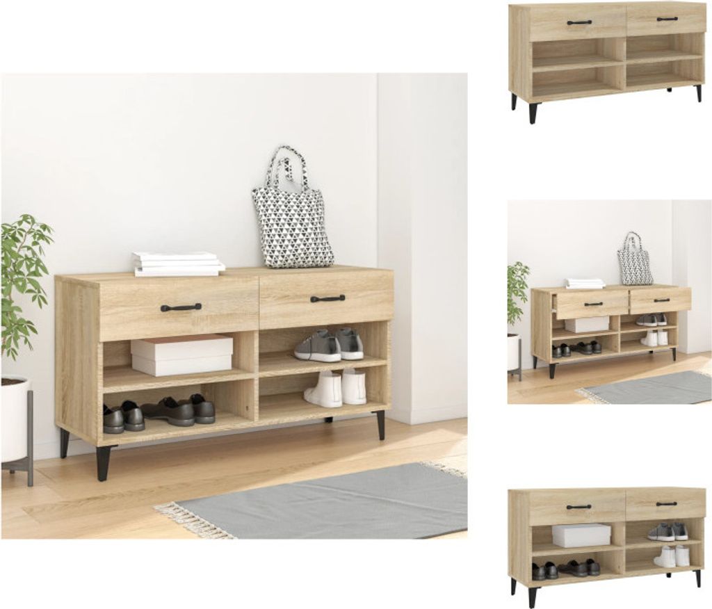 vidaXL Schuhschrank Sonoma-Eiche 102x35x55 cm Holzwerkstoff - Schuhregale & -schränke