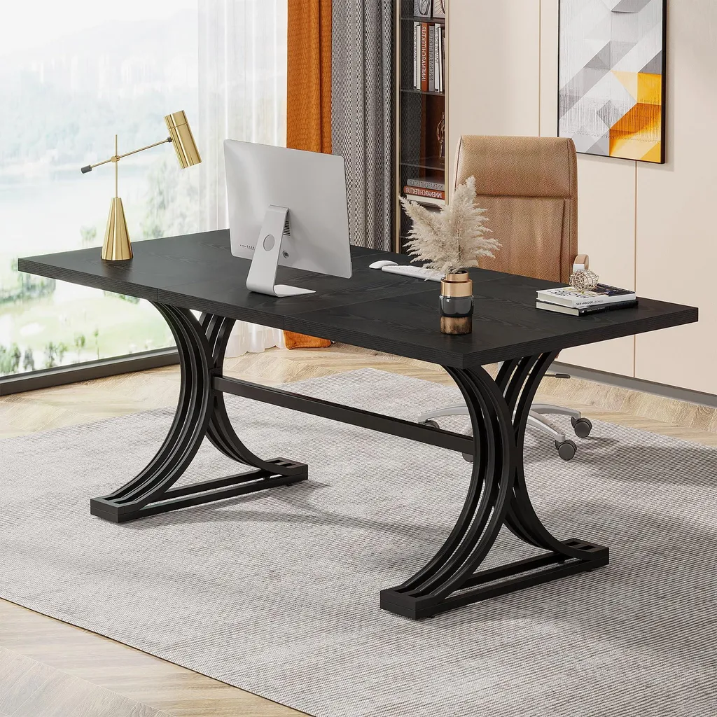 Bureau moderne Tribesigns en bois noir 10 places style industriel
