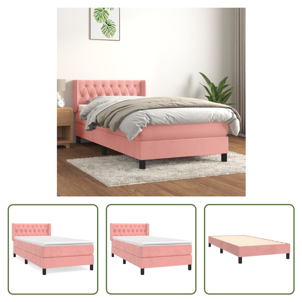 The Living Store Boxspringbett mit Matratze Rosa 90x190 cm Samt