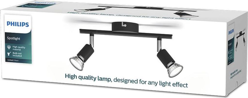 Lampe mit 2 Leuchten, Limbali, Schwarz, GU10, Ohne Glühbirnen